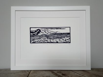 Margaret White Art Linocut Let's Walk to the Headland