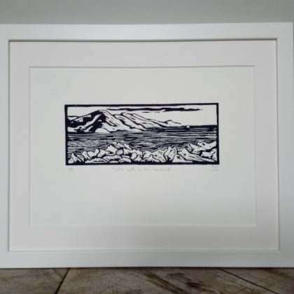 Margaret White Art Linocut Let's Walk to the Headland