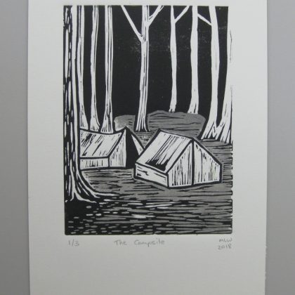 Margaret White Art Linocut The Campsite
