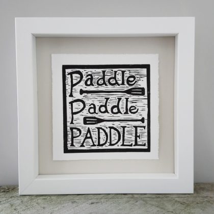 Margaret White Art Linocut Paddle Paddle Paddle Canoe Print