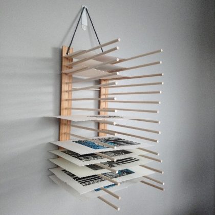 Print or Art Drying Rack made from wood and dowel rods suitable for an art or printmaking studio