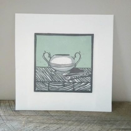 Margaret White Art Linocut Sugar Bowl Time for Tea II