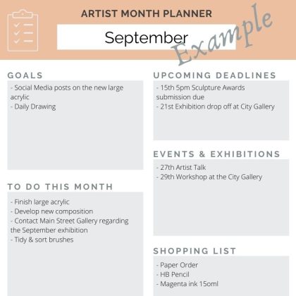 Artist Month Planner Fillable Downloadable Pdf Margaret White Art
