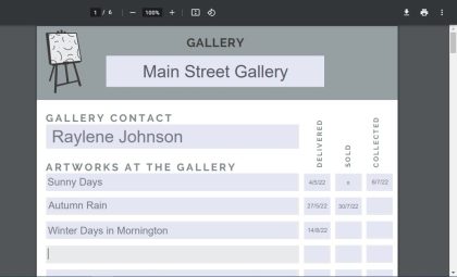Gallery Artwork Record Tracker