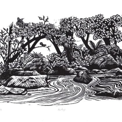 Margaret White Art Linocut on Washi - Parting