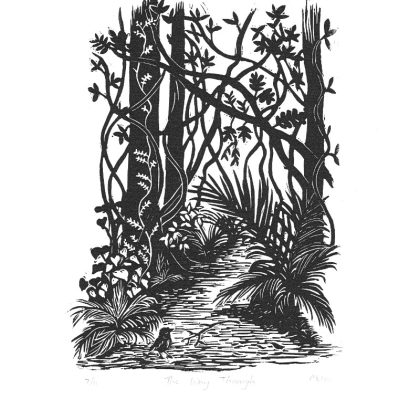 Margaret White Linocut Artwork NZ bush scene