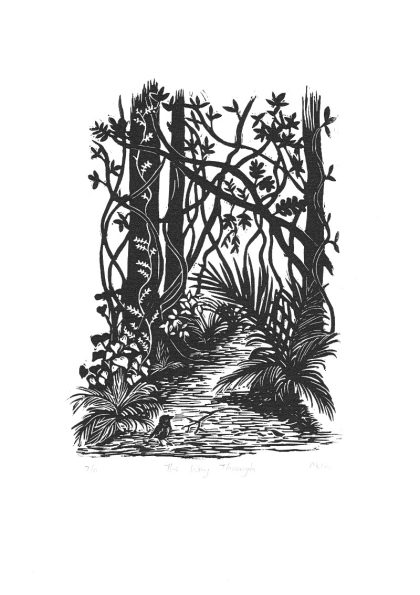 Margaret White Linocut Artwork NZ bush scene